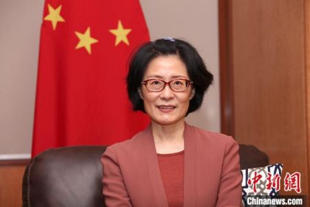 　　中国驻温哥华总领事佟晓玲接受中新社记者专访。余瑞冬 摄